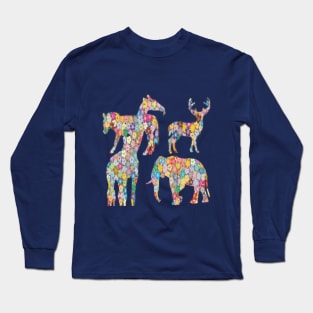 Graphic Flower photo design with form of Elephant, giraffe, zebra and deer. Long Sleeve T-Shirt